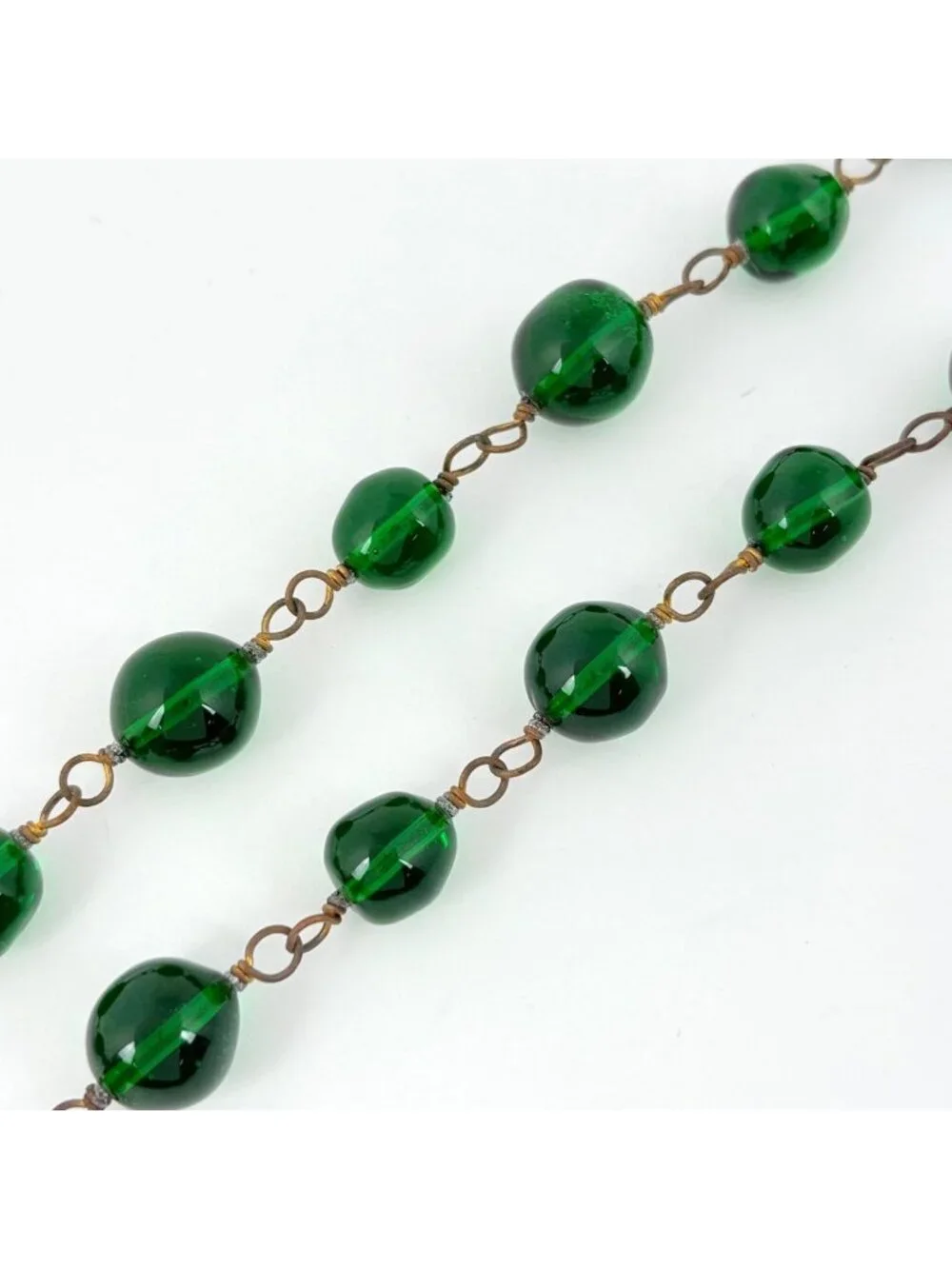 Chanel Necklace CC Logo Color Stone Long Gold Plated Green